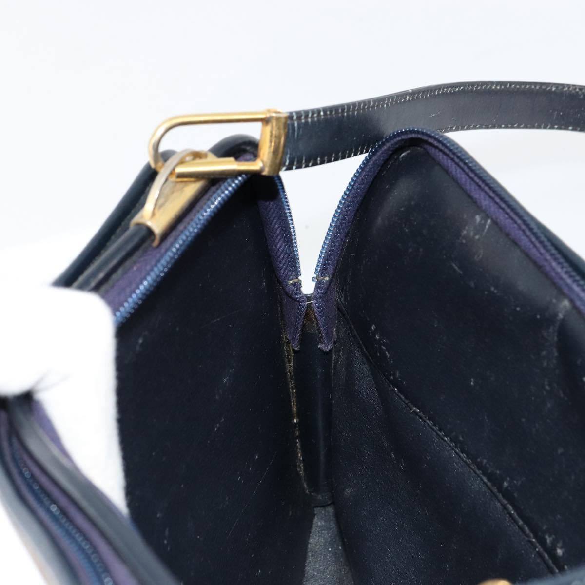 Christian Dior Trotter Canvas Shoulder Bag Navy Gold Auth 180324