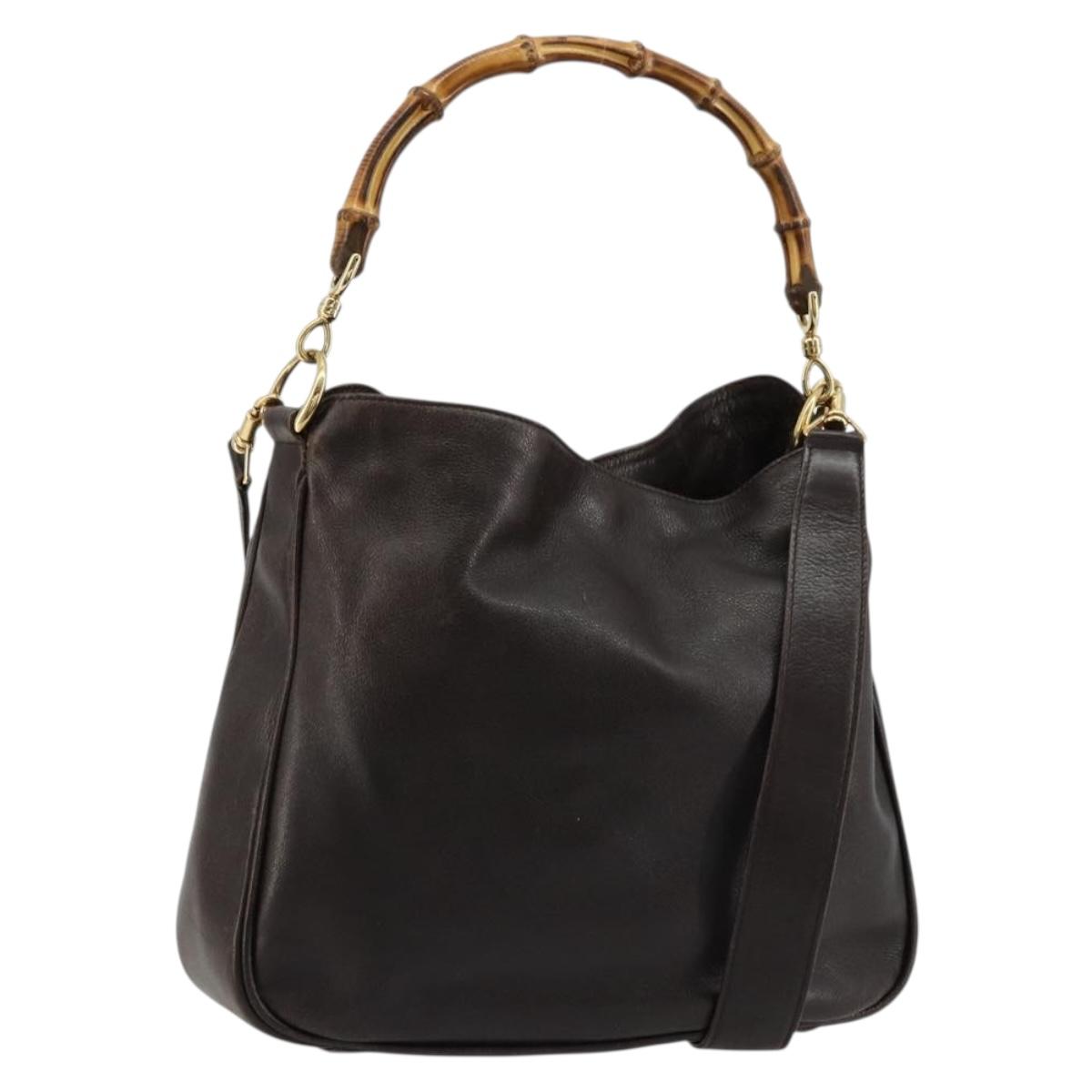 GUCCI Bamboo Shoulder Bag Leather 2way Brown Gold 001 1638 Auth 180326