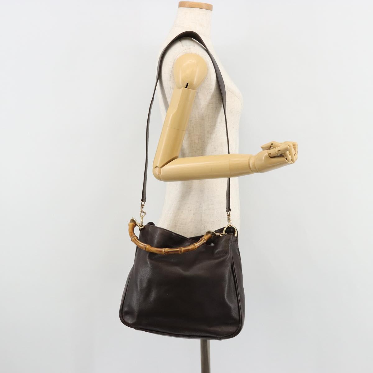 GUCCI Bamboo Shoulder Bag Leather 2way Brown Gold 001 1638 Auth 180326