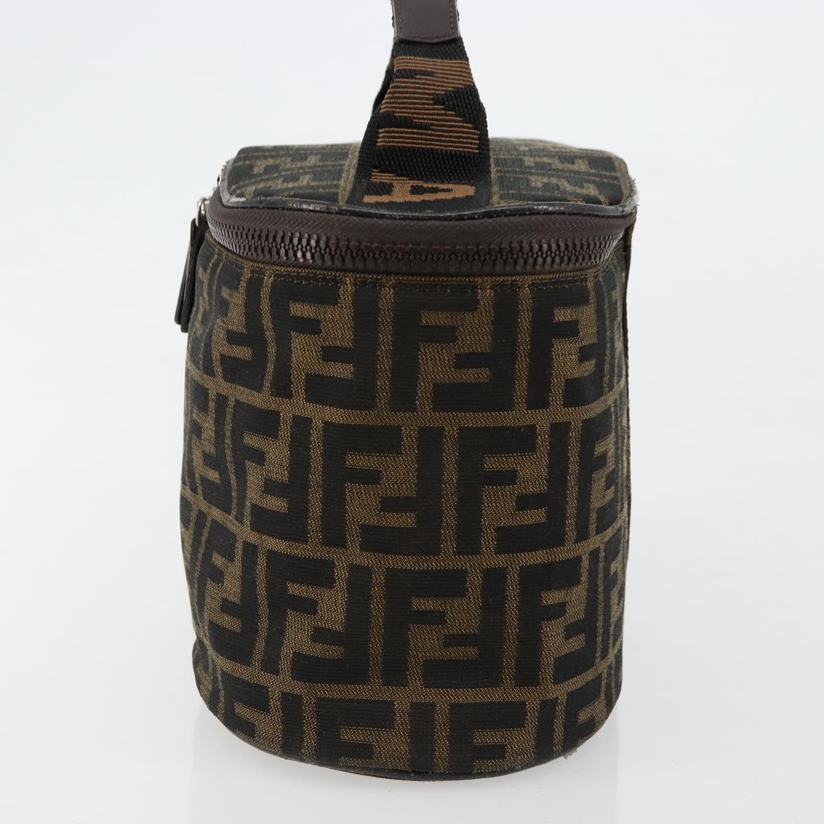 FENDI Zucca Canvas Vanity Hand Bag Black Brown Auth 180329