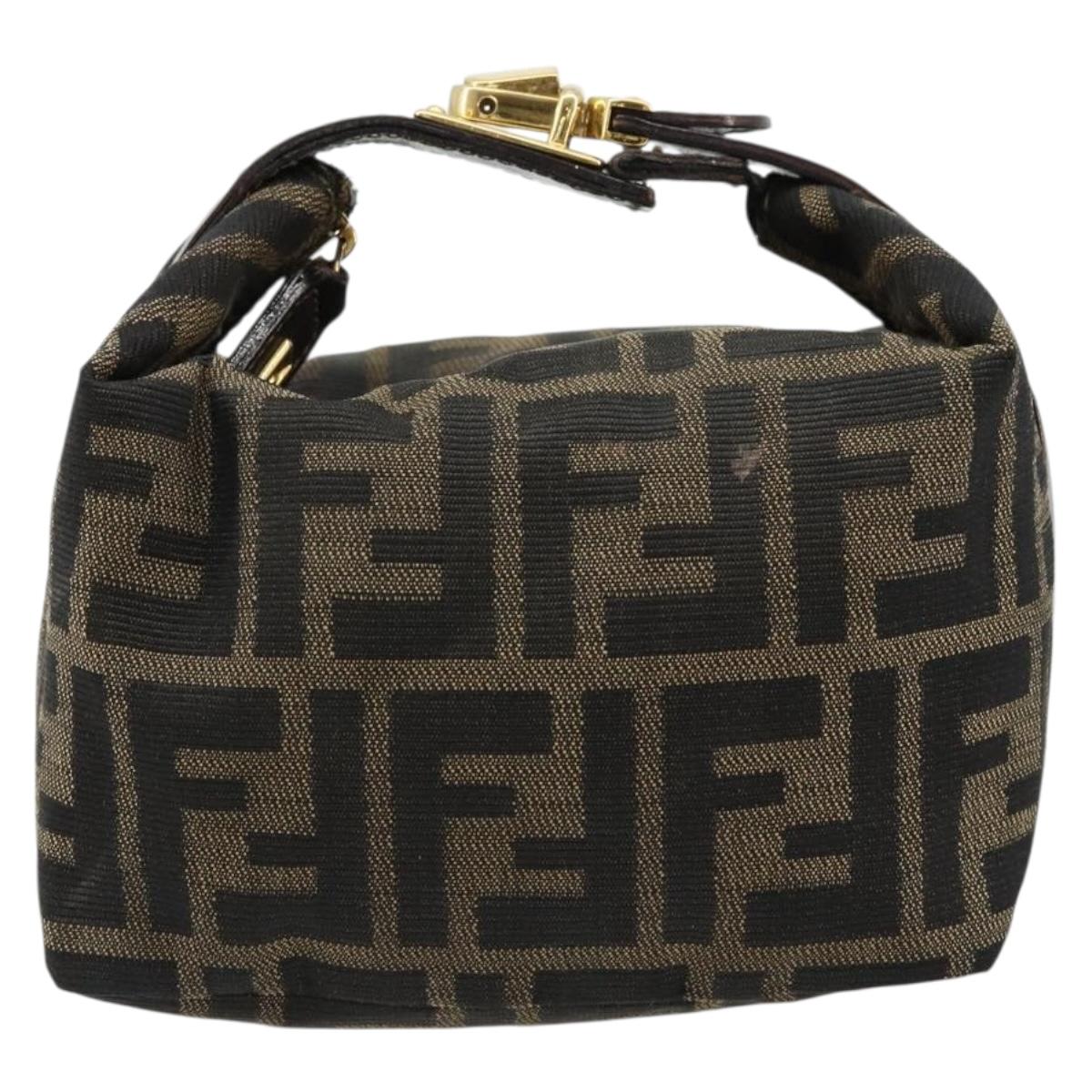 FENDI Zucca Canvas Vanity Hand Bag Black Brown Auth 180330