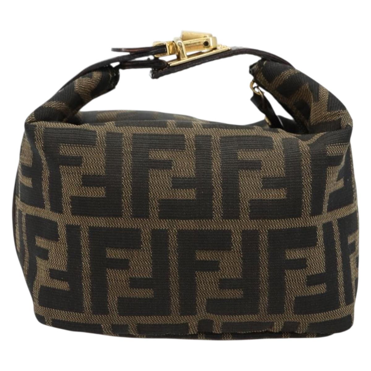 FENDI Zucca Canvas Vanity Hand Bag Black Brown Auth 180330