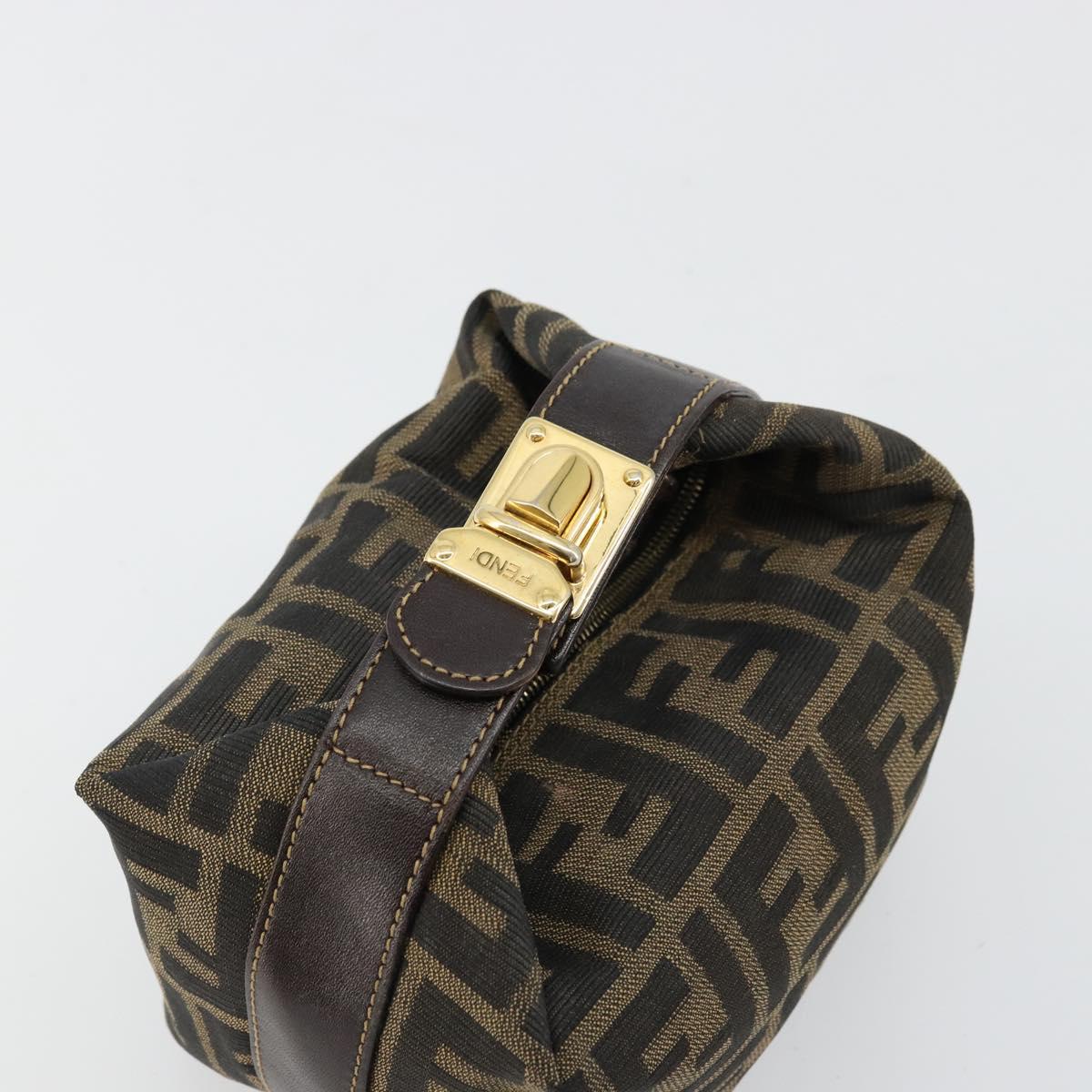 FENDI Zucca Canvas Vanity Hand Bag Black Brown Auth 180330