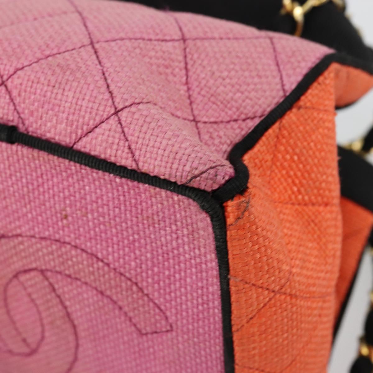 CHANEL Matelasse Chain Shoulder Bag Straw Multicolor Gold CC Auth 180344A
