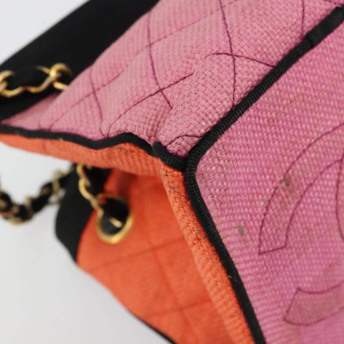 CHANEL Matelasse Chain Shoulder Bag Straw Multicolor Gold CC Auth 180344A