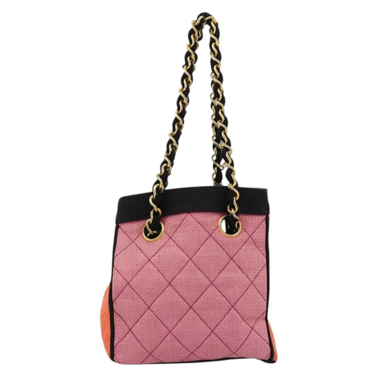 CHANEL Matelasse Chain Shoulder Bag Straw Multicolor Gold CC Auth 180344A