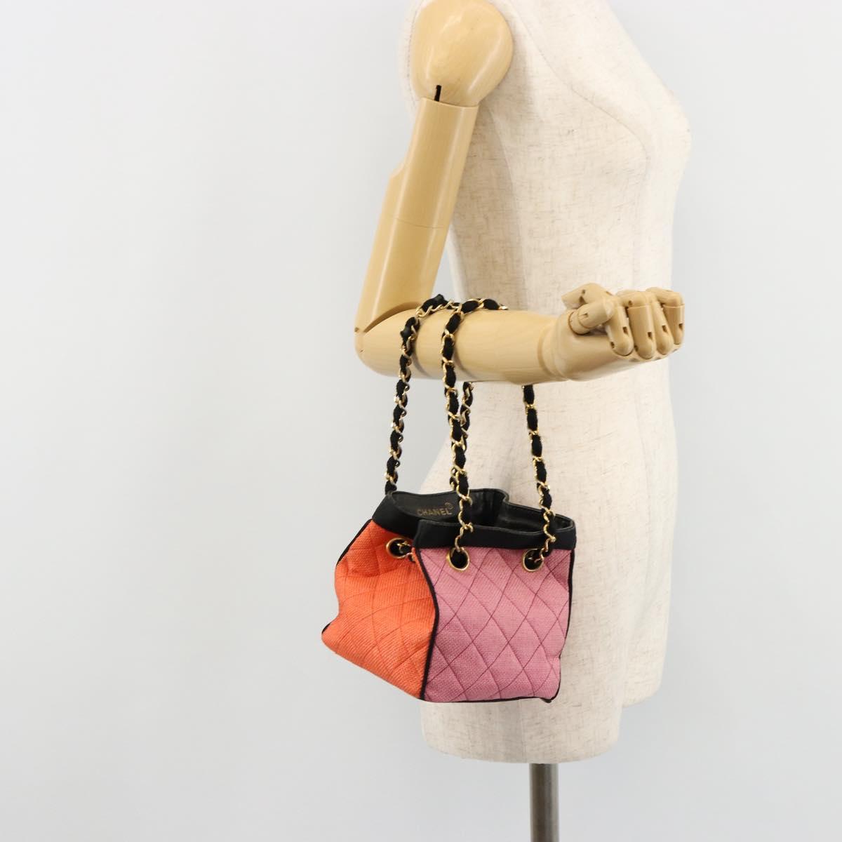 CHANEL Matelasse Chain Shoulder Bag Straw Multicolor Gold CC Auth 180344A