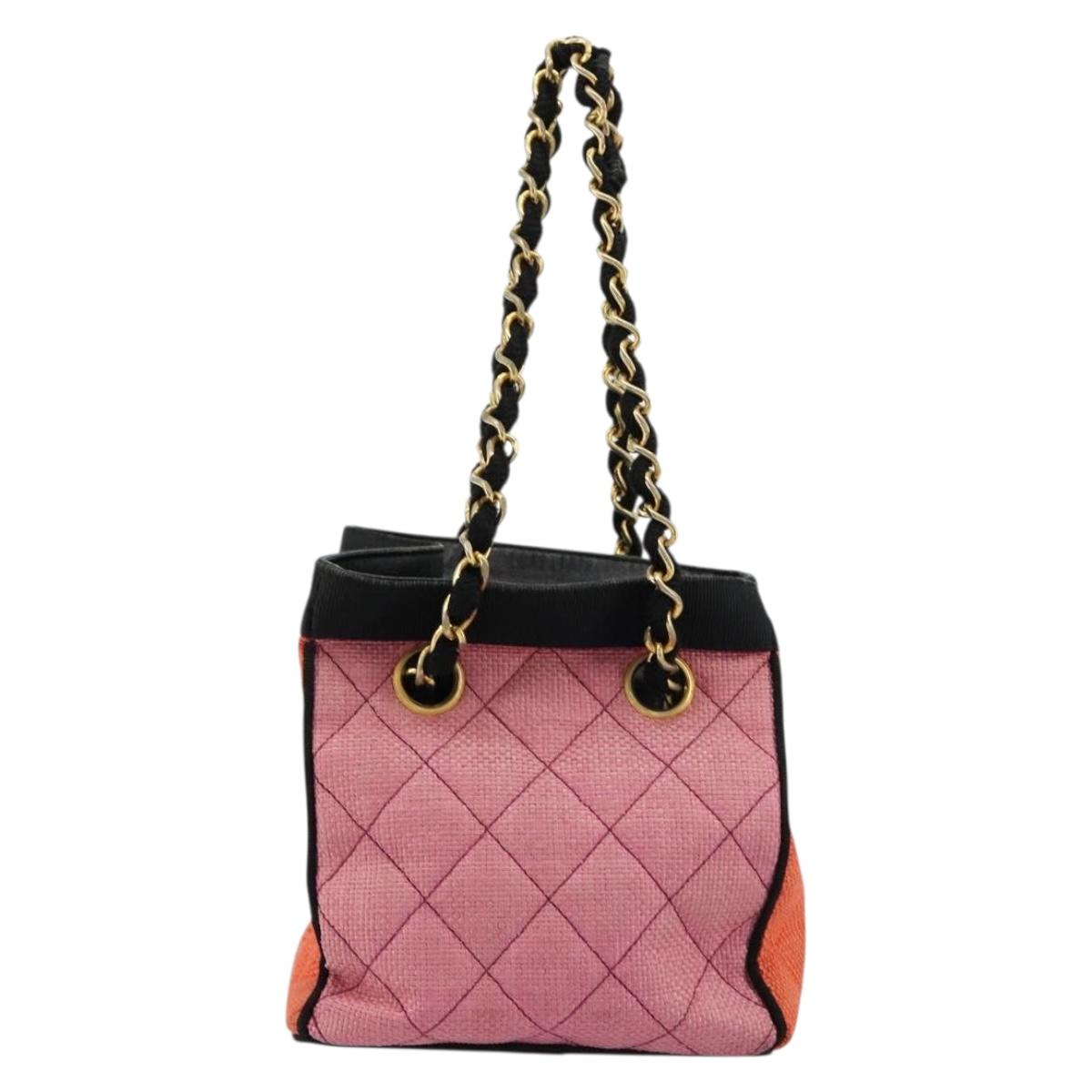 CHANEL Matelasse Chain Shoulder Bag Straw Multicolor Gold CC Auth 180344A