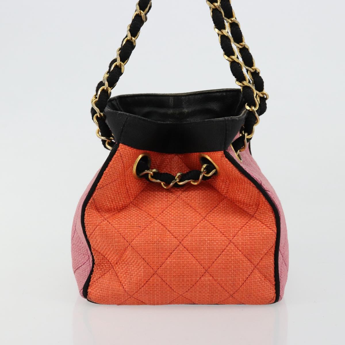 CHANEL Matelasse Chain Shoulder Bag Straw Multicolor Gold CC Auth 180344A
