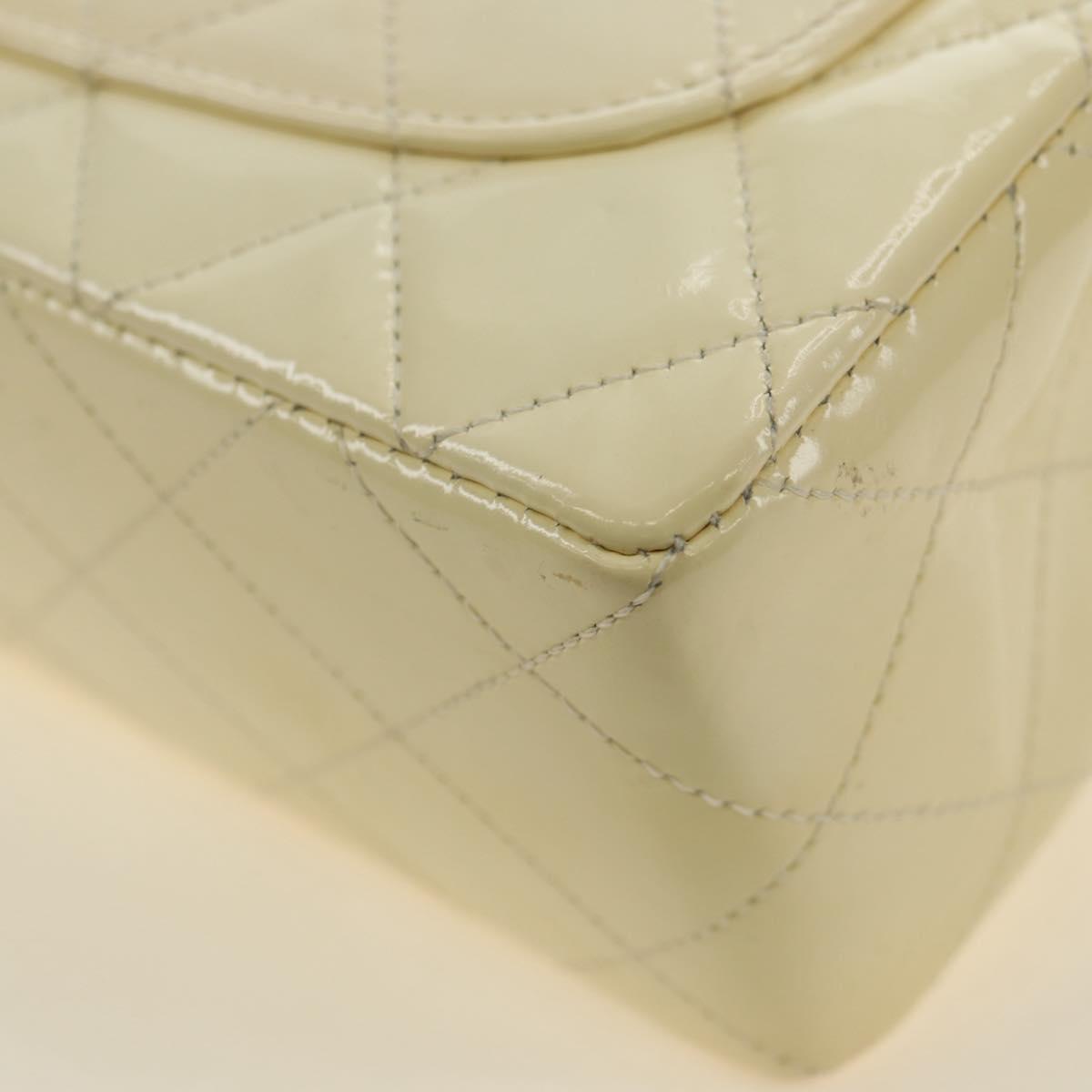 CHANEL Mini Matelasse 17 Chain Bag Patent leather Ivory Gold CC Auth 180353V