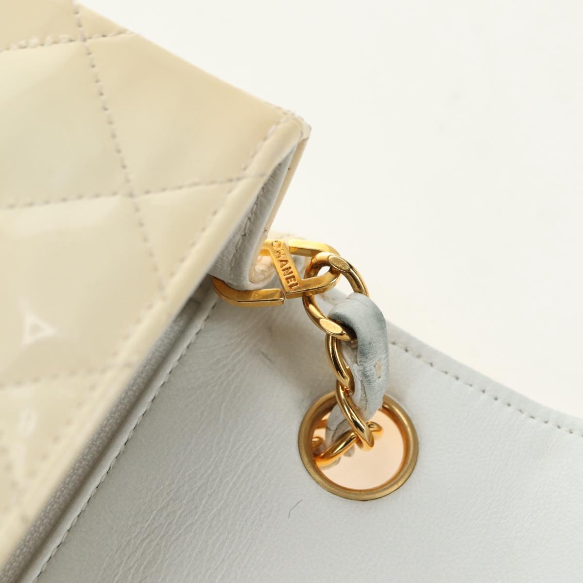 CHANEL Mini Matelasse 17 Chain Bag Patent leather Ivory Gold CC Auth 180353V