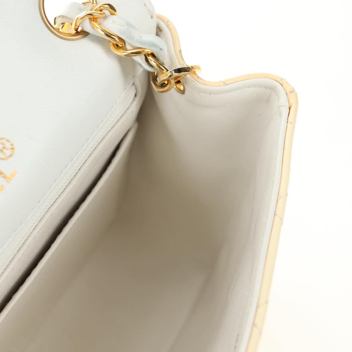 CHANEL Mini Matelasse 17 Chain Bag Patent leather Ivory Gold CC Auth 180353V