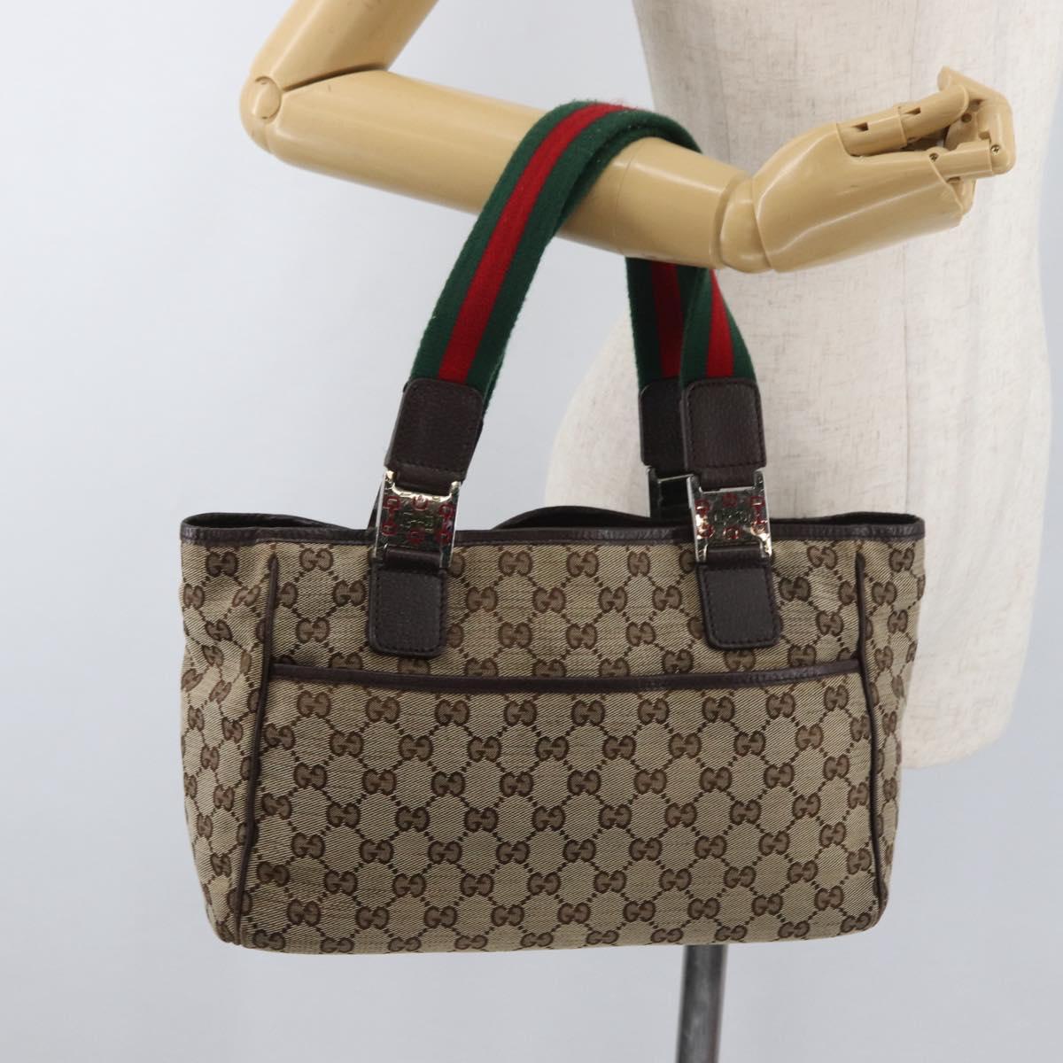 GUCCI GG Canvas Web Sherry Line Hand Bag Beige 145810 Auth 180354