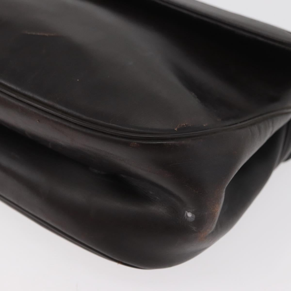 Christian Dior Hand Bag Calf Skin 2way Dark Brown Gold Auth 180355