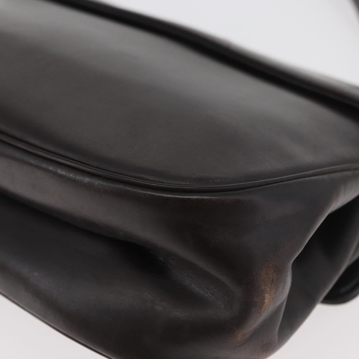 Christian Dior Hand Bag Calf Skin 2way Dark Brown Gold Auth 180355