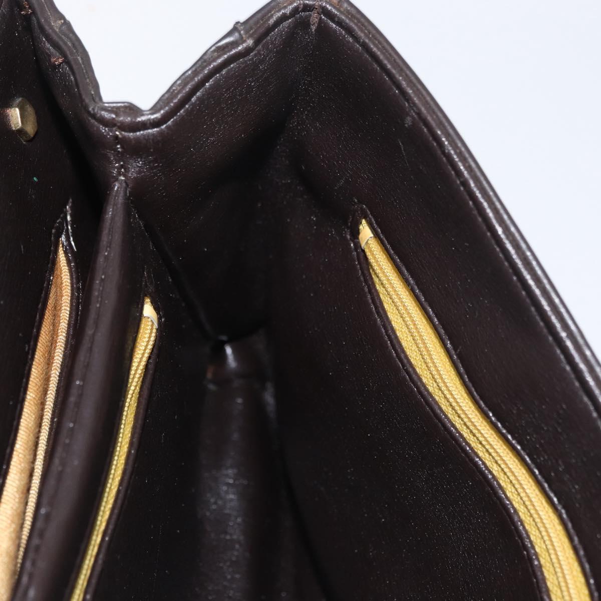 Christian Dior Hand Bag Calf Skin 2way Dark Brown Gold Auth 180355