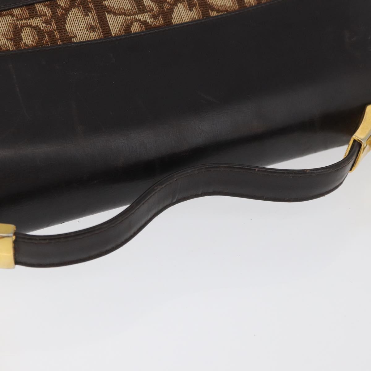 Christian Dior Hand Bag Calf Skin 2way Dark Brown Gold Auth 180355
