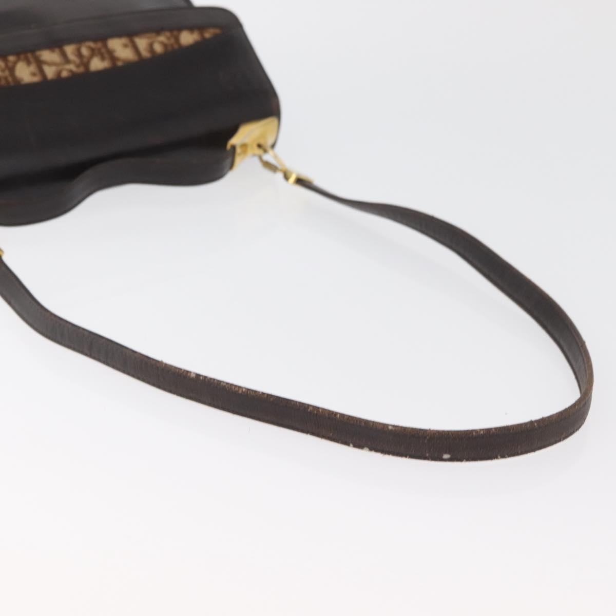 Christian Dior Hand Bag Calf Skin 2way Dark Brown Gold Auth 180355