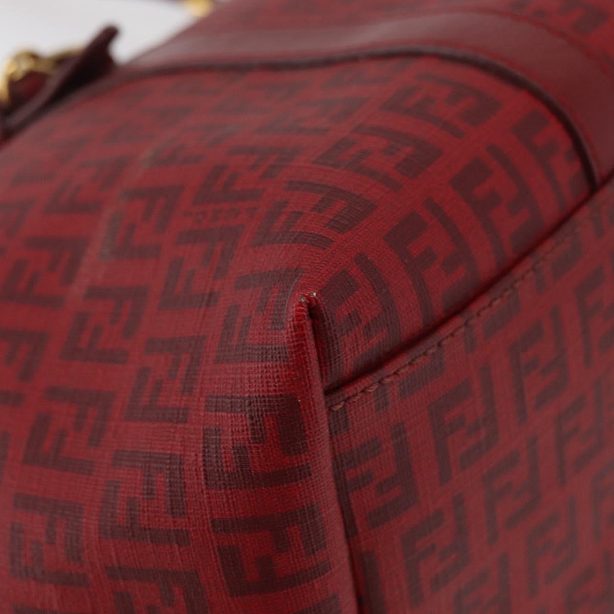 FENDI Zucchino Canvas Tote Bag PVC Red Gold Auth 180357A
