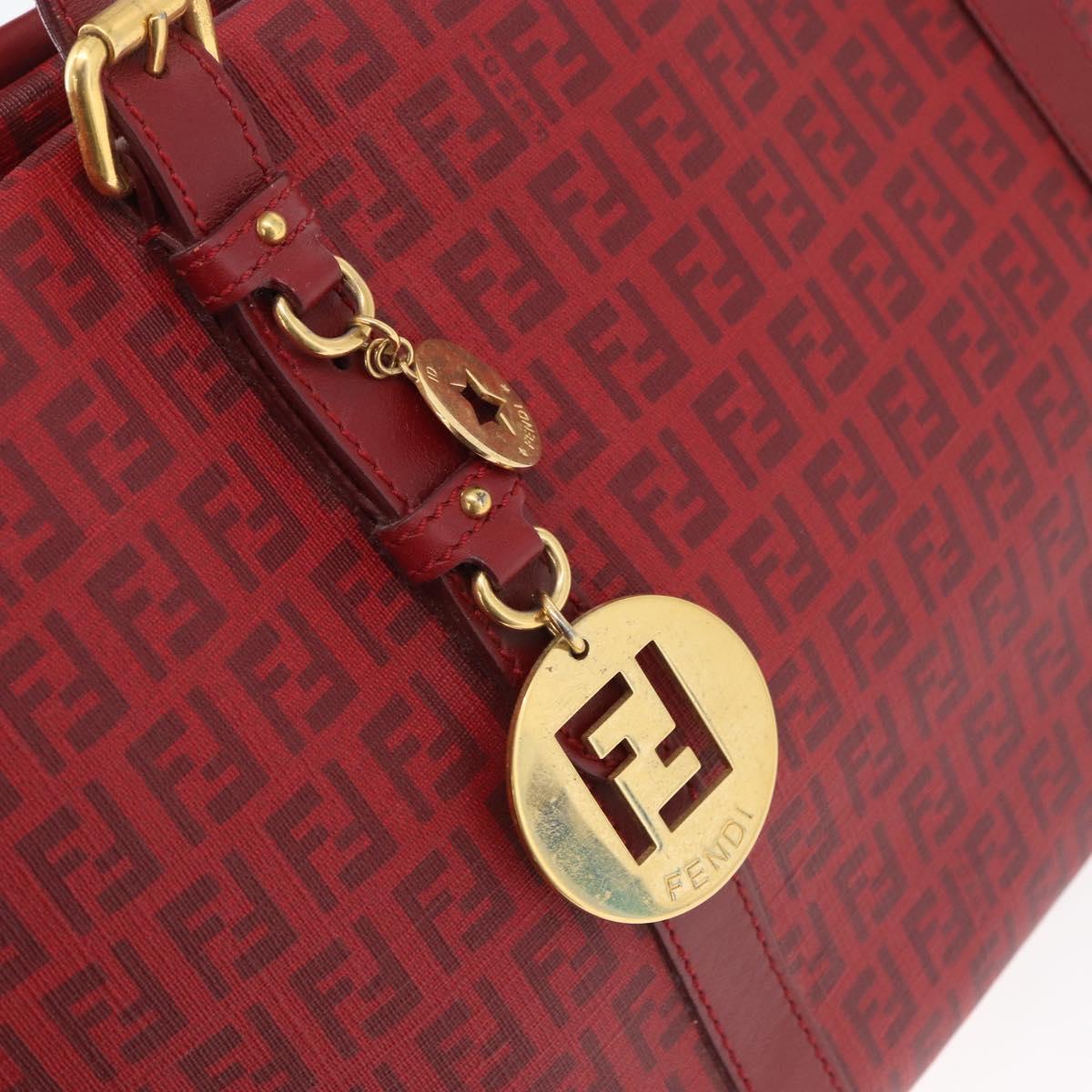 FENDI Zucchino Canvas Tote Bag PVC Red Gold Auth 180357A