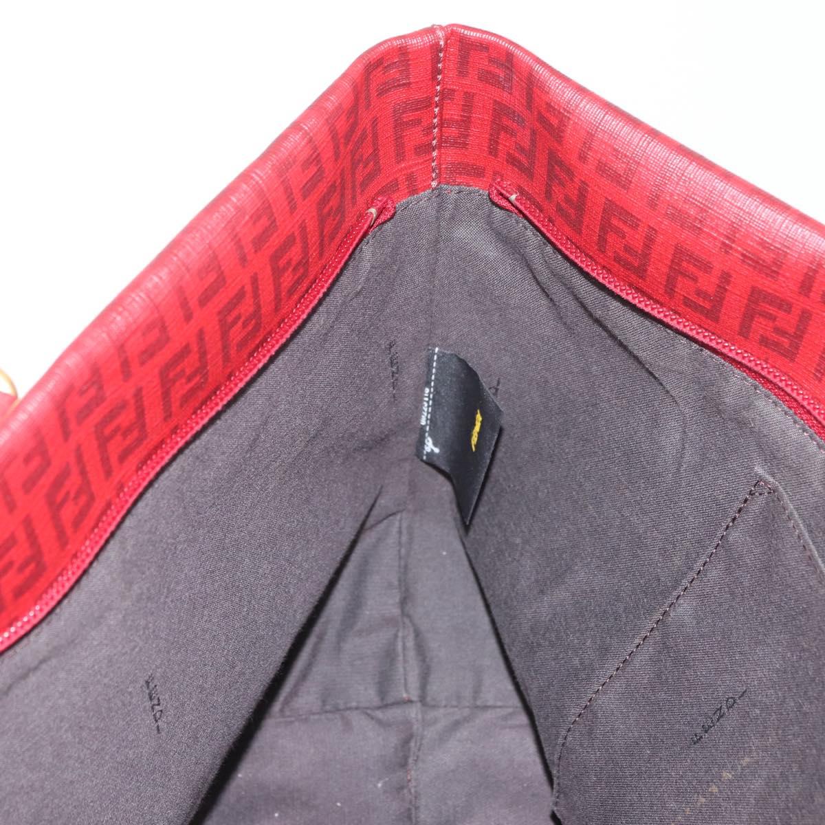 FENDI Zucchino Canvas Tote Bag PVC Red Gold Auth 180357A