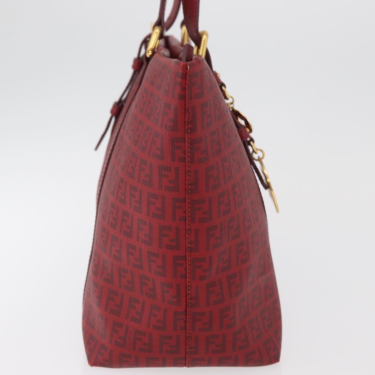 FENDI Zucchino Canvas Tote Bag PVC Red Gold Auth 180357A