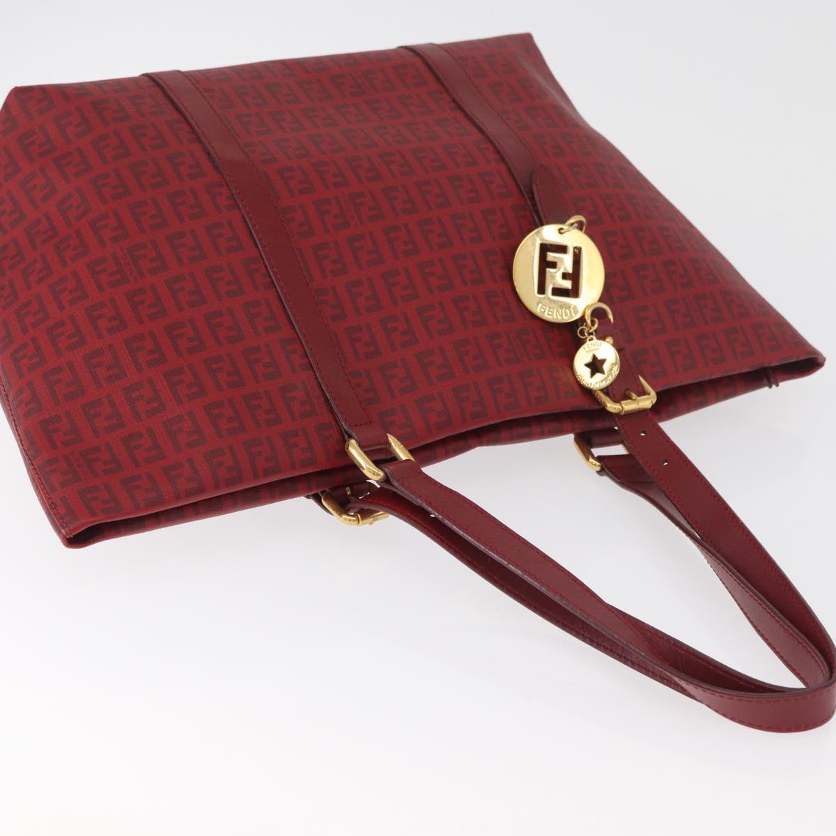 FENDI Zucchino Canvas Tote Bag PVC Red Gold Auth 180357A