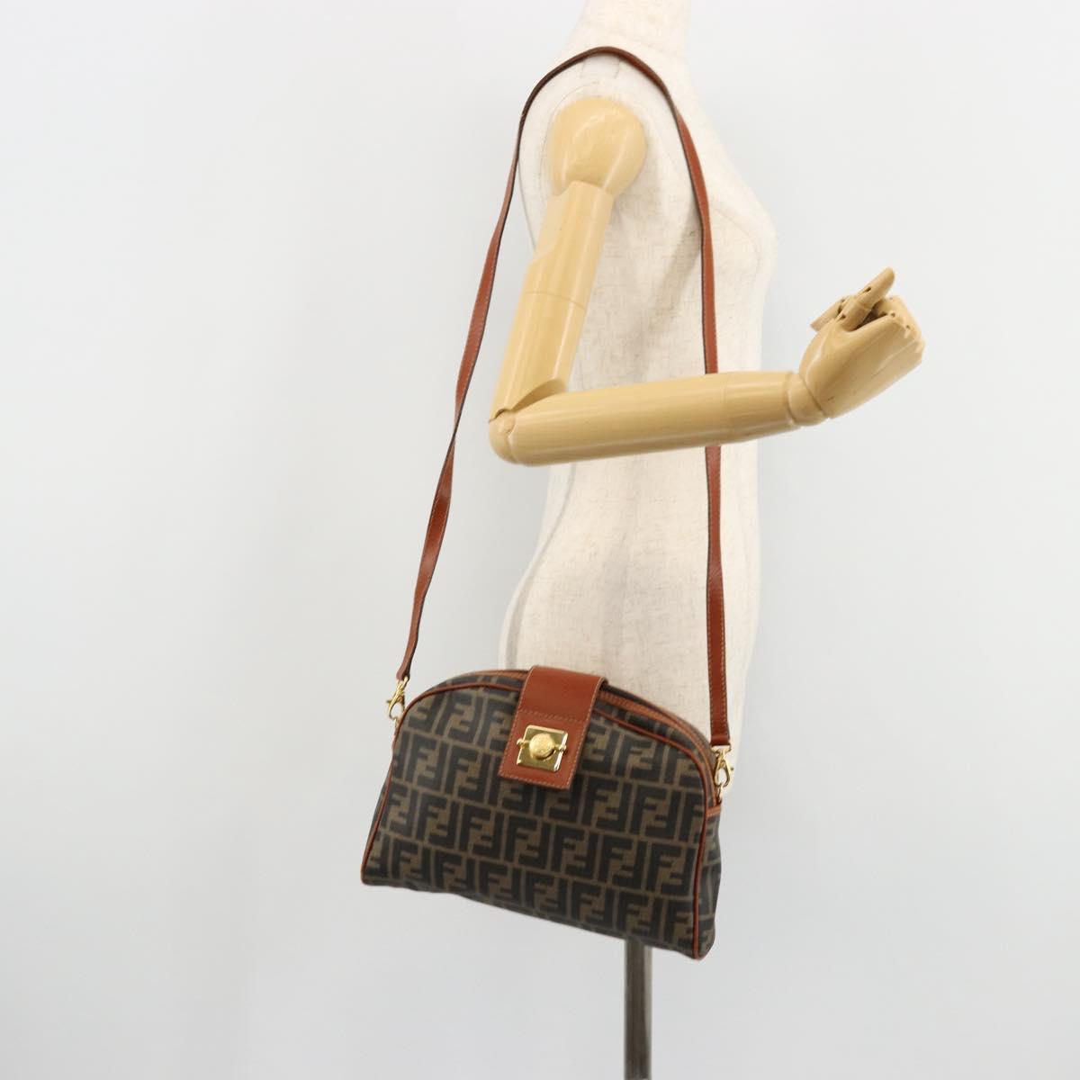FENDI Zucca Canvas Shoulder Bag PVC Black Brown Auth 180358A