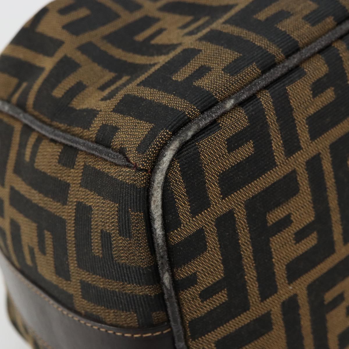 FENDI Zucca Canvas Hand Bag Brown Black Auth 180359
