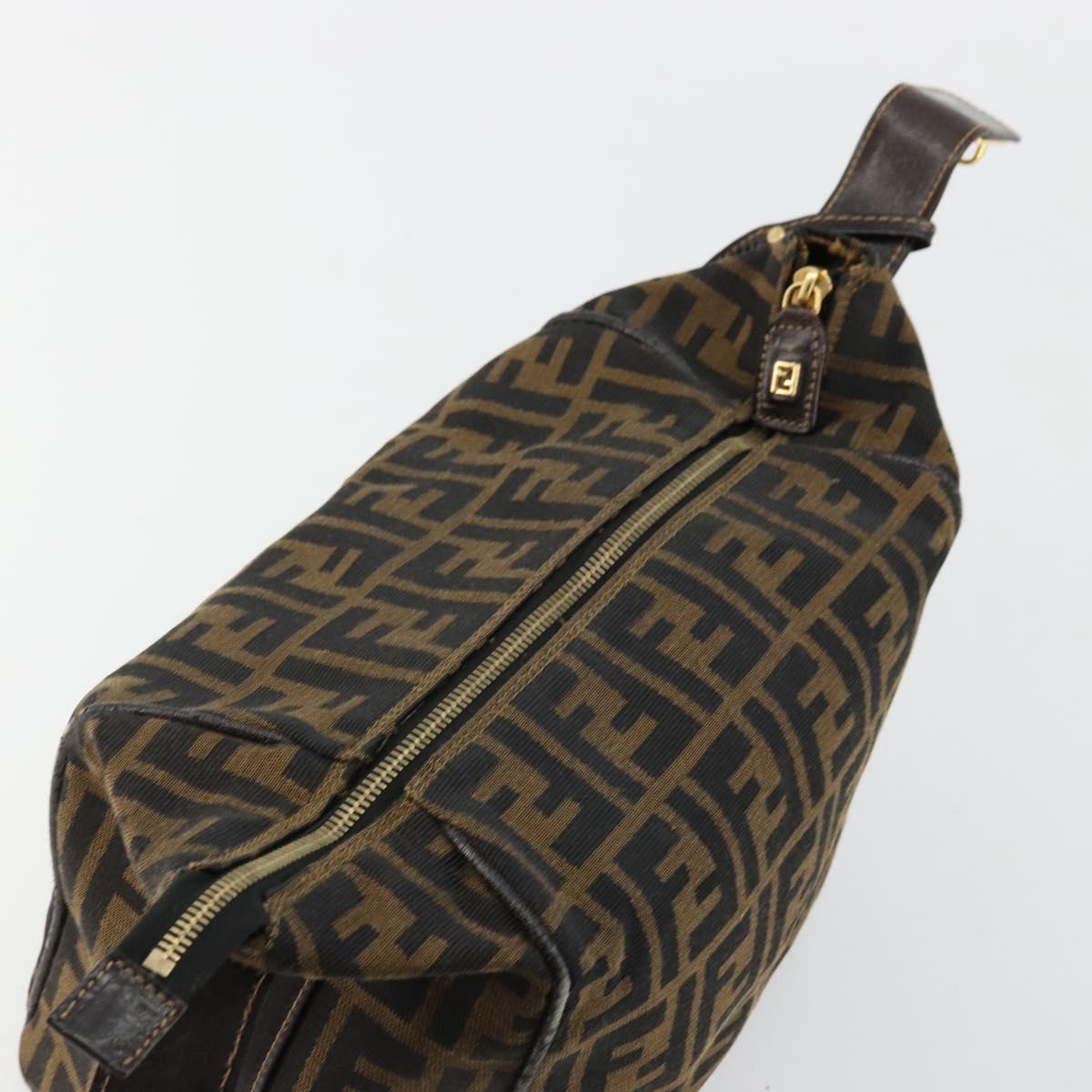 FENDI Zucca Canvas Hand Bag Brown Black Auth 180359