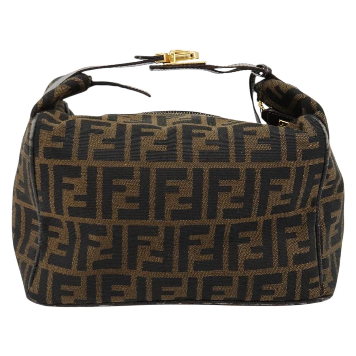 FENDI Zucca Canvas Hand Bag Brown Black Auth 180359