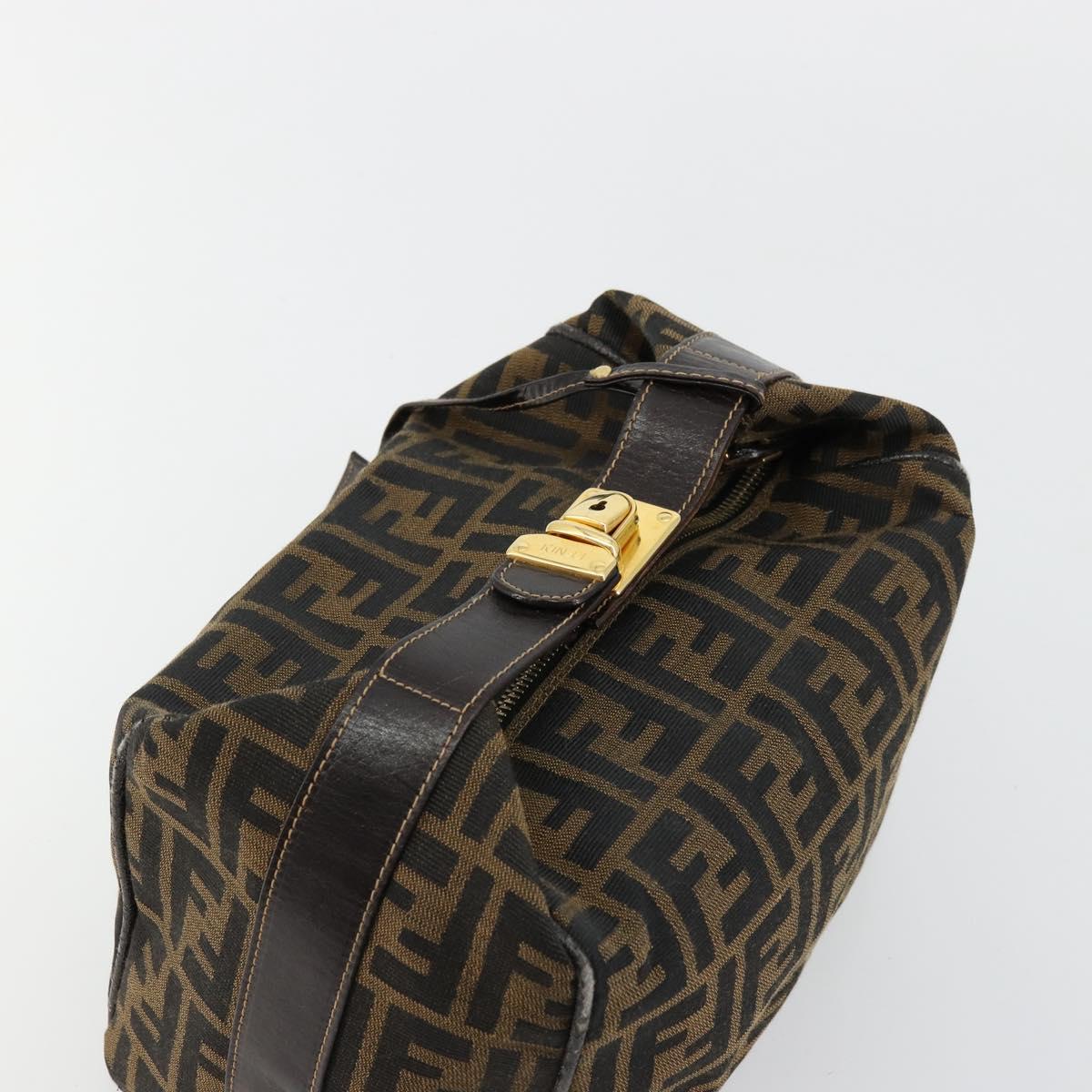 FENDI Zucca Canvas Hand Bag Brown Black Auth 180359