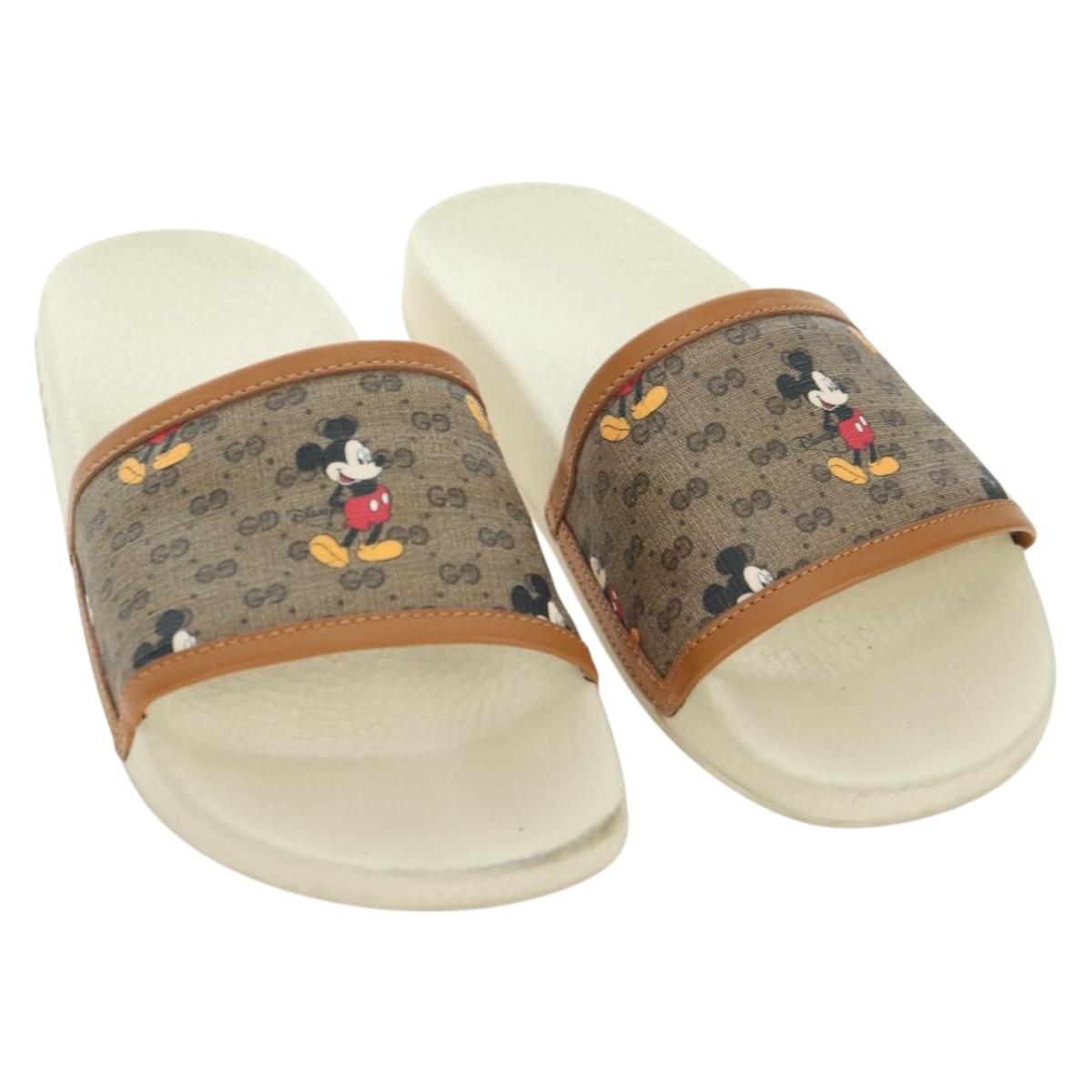 GUCCI Micro GG Supreme Disney Sandals PVC Beige Gold Auth 180388M