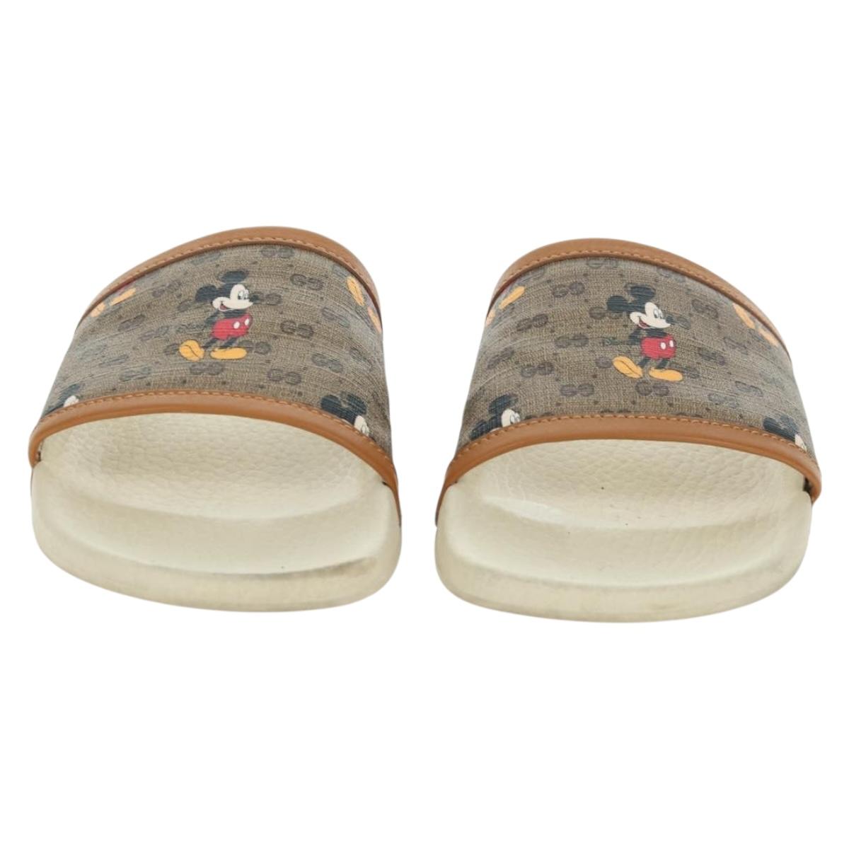 GUCCI Micro GG Supreme Disney Sandals PVC Beige Gold Auth 180388M