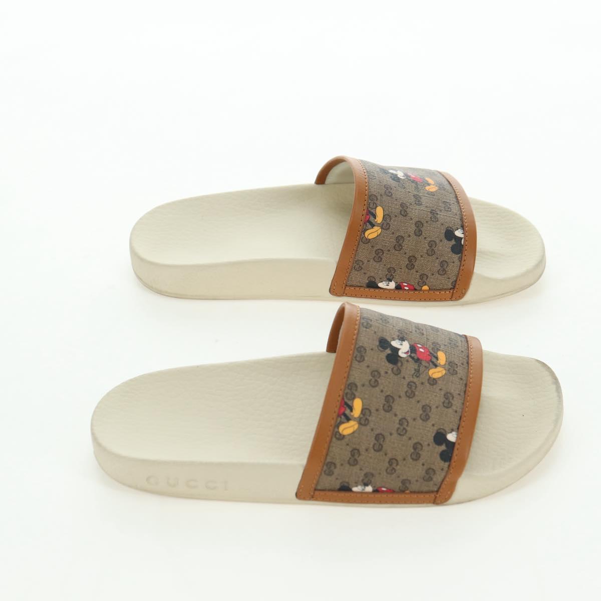 GUCCI Micro GG Supreme Disney Sandals PVC Beige Gold Auth 180388M