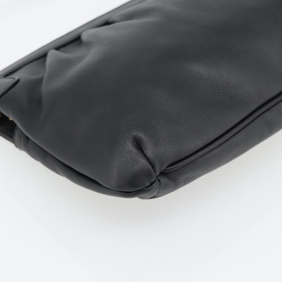 CELINE Shoulder Bag Leather Black Gold Auth 180429