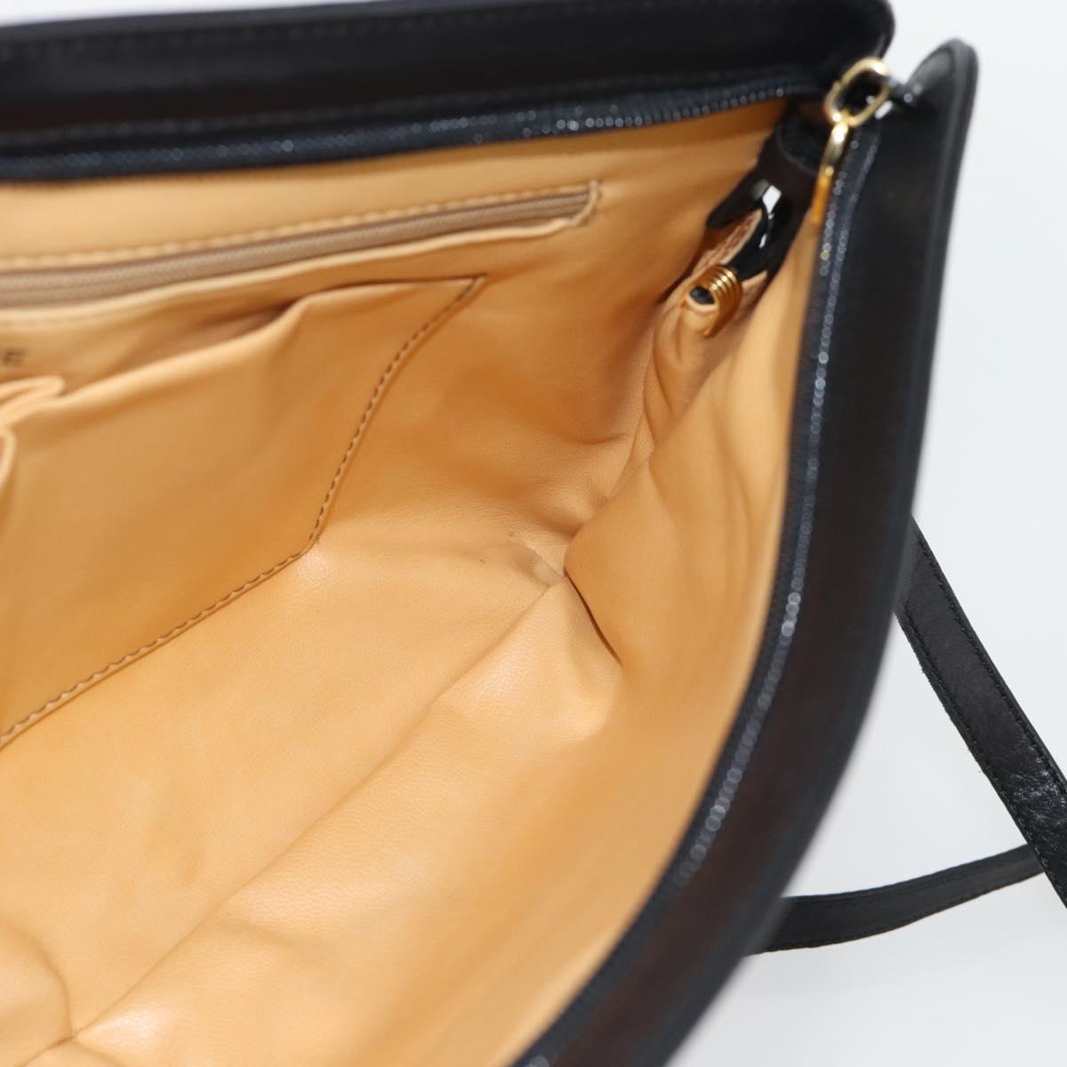 CELINE Shoulder Bag Leather Black Gold Auth 180429