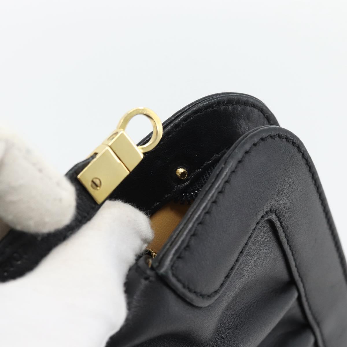 CELINE Shoulder Bag Leather Black Gold Auth 180429