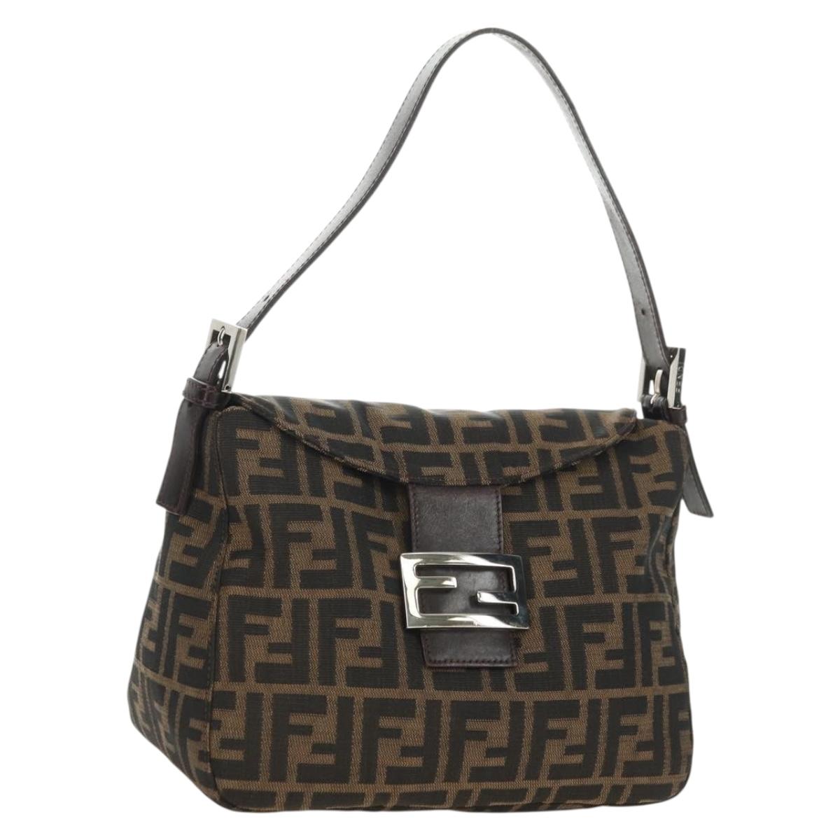 FENDI Zucca Canvas Mamma Baguette Shoulder Bag Black Brown Auth 180431SAV