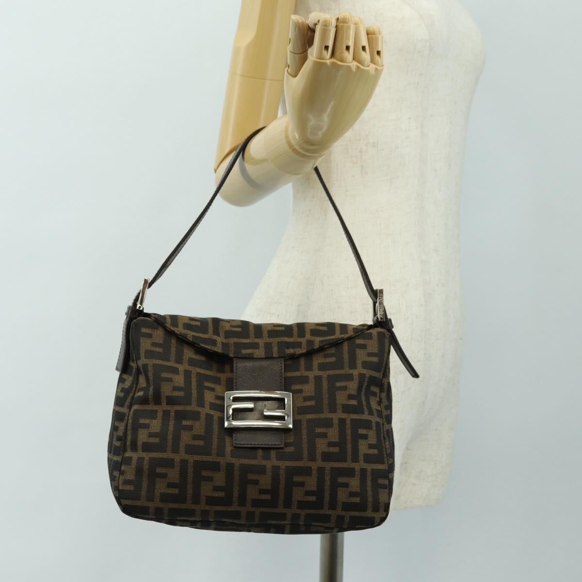 FENDI Zucca Canvas Mamma Baguette Shoulder Bag Black Brown Auth 180431SAV