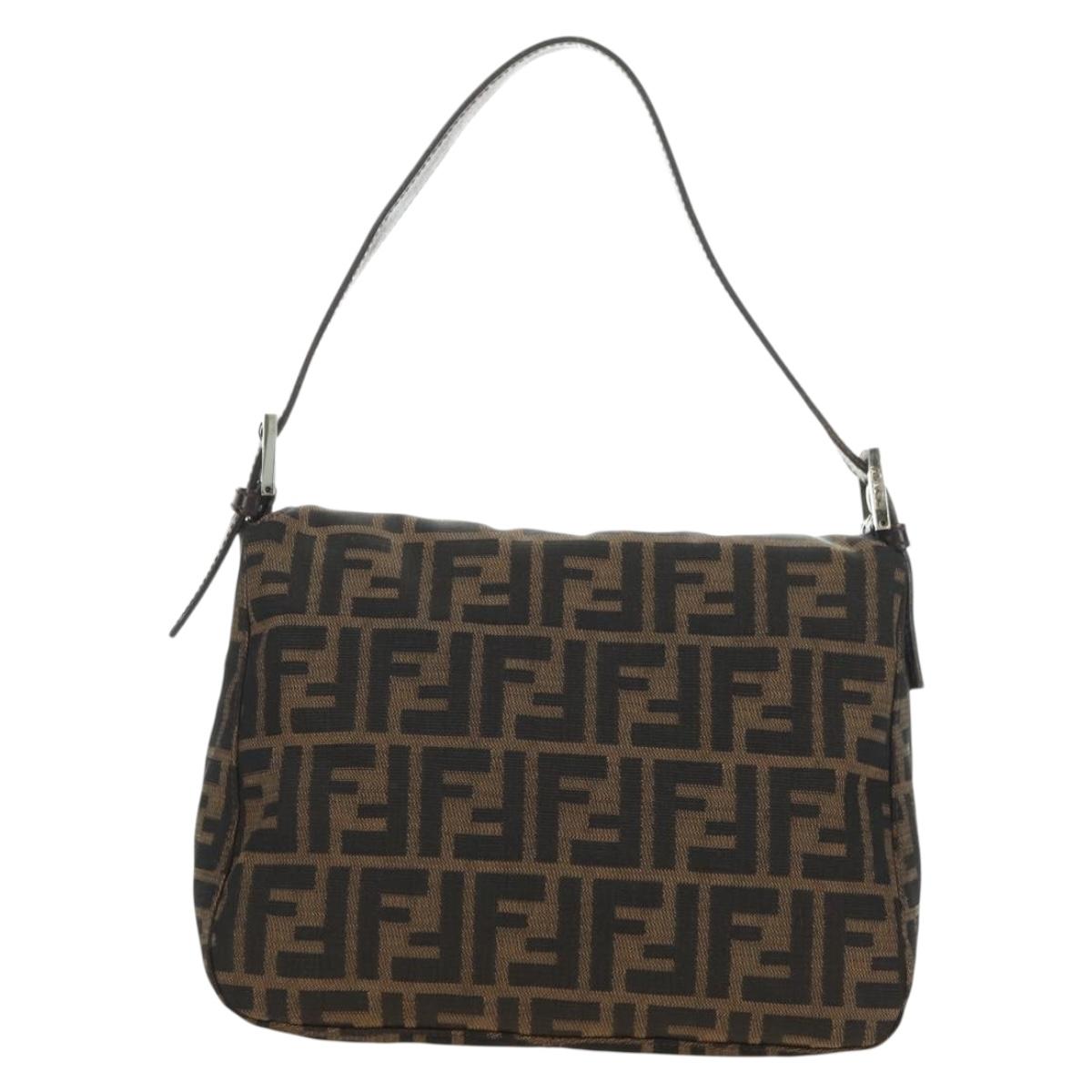 FENDI Zucca Canvas Mamma Baguette Shoulder Bag Black Brown Auth 180431SAV