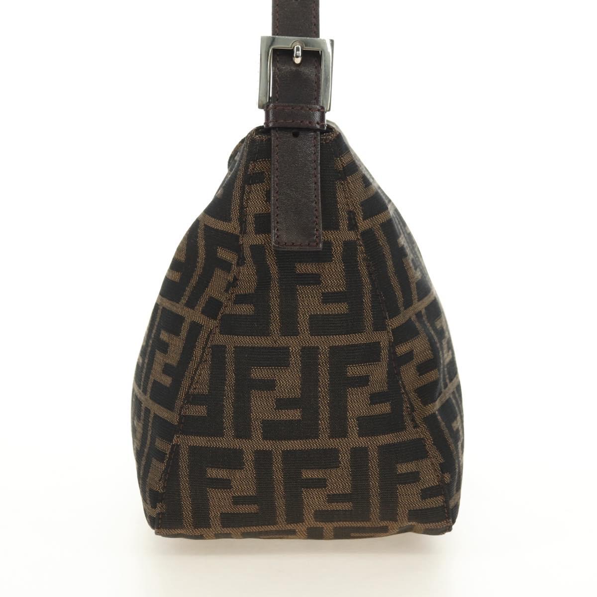 FENDI Zucca Canvas Mamma Baguette Shoulder Bag Black Brown Auth 180431SAV