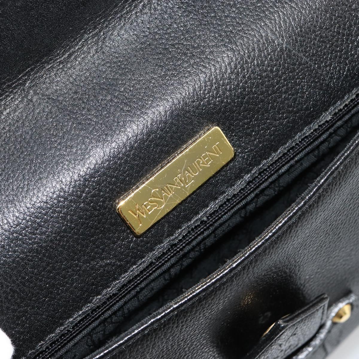 SAINT LAURENT Shoulder Bag Leather Black Gold Auth 180432