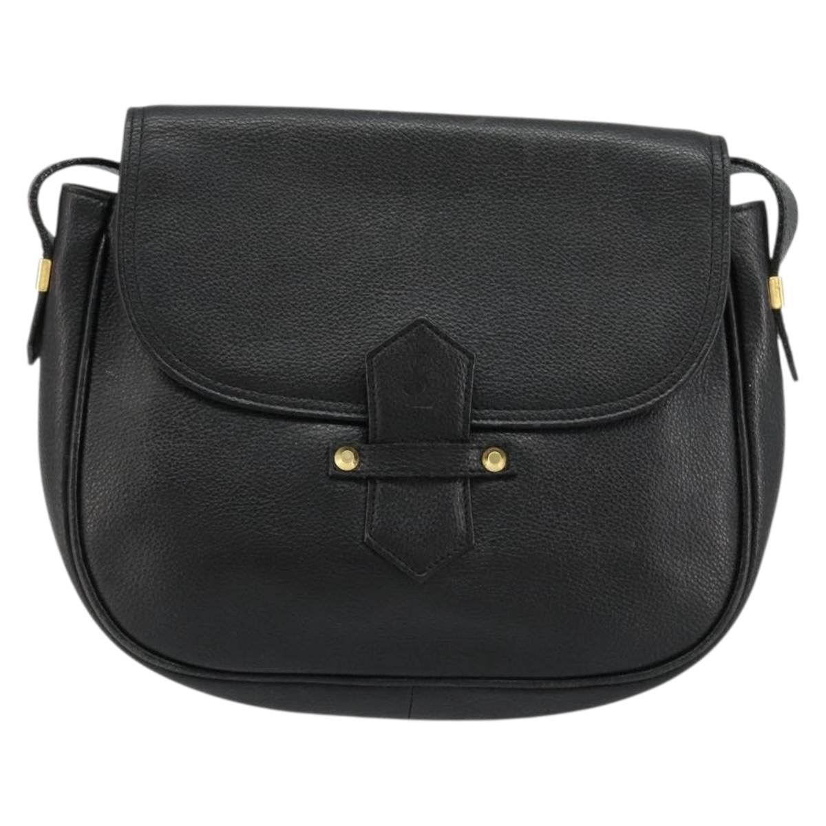 SAINT LAURENT Shoulder Bag Leather Black Gold Auth 180432