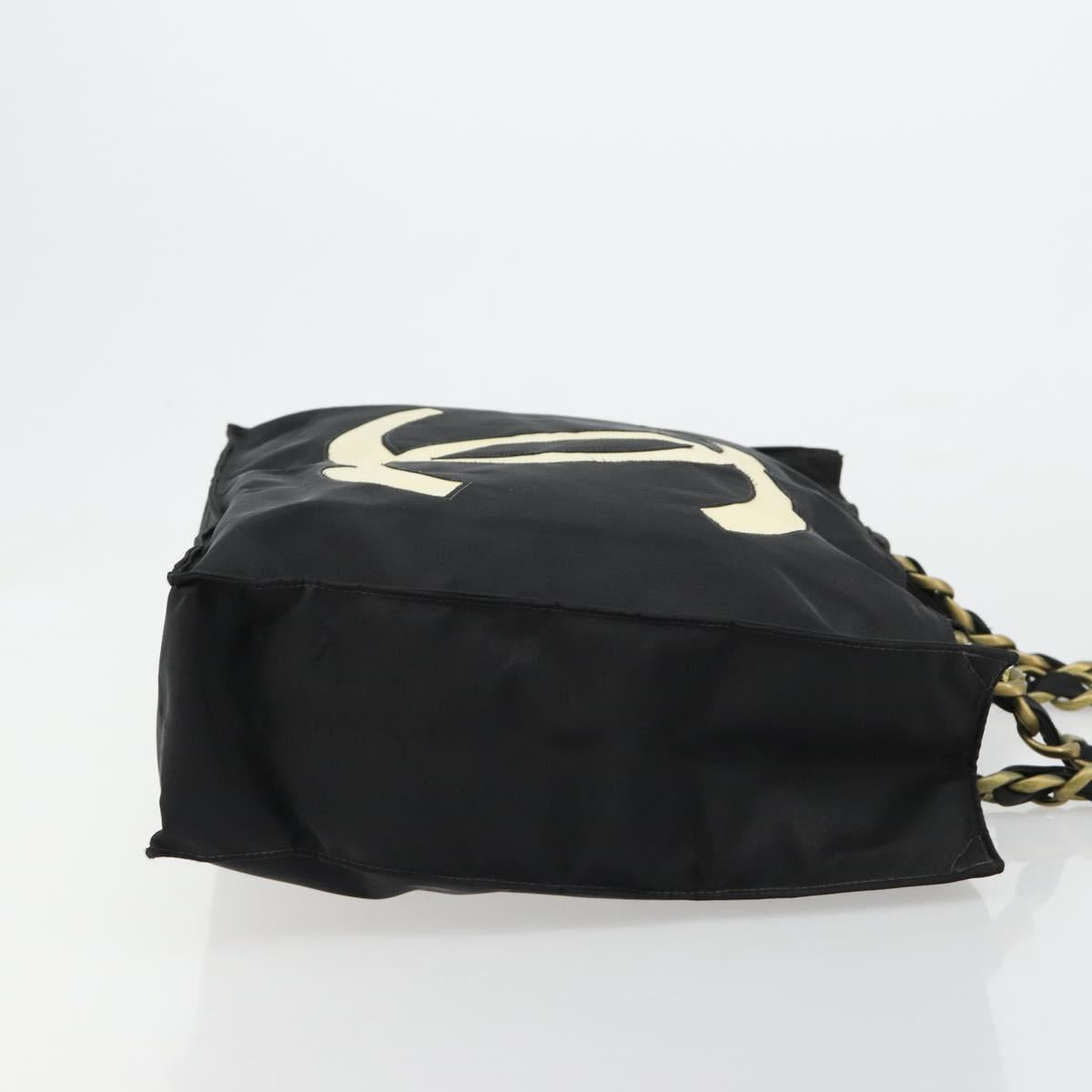 CHANEL Chain Shoulder Tote Bag Nylon Black Gold CC Auth 180433A