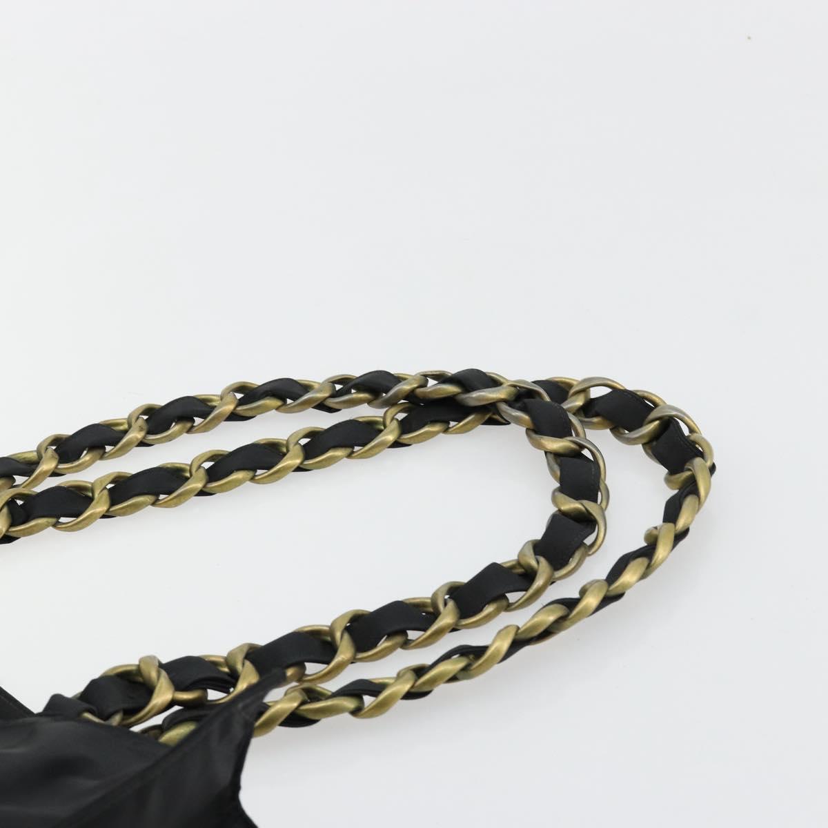 CHANEL Chain Shoulder Tote Bag Nylon Black Gold CC Auth 180433A