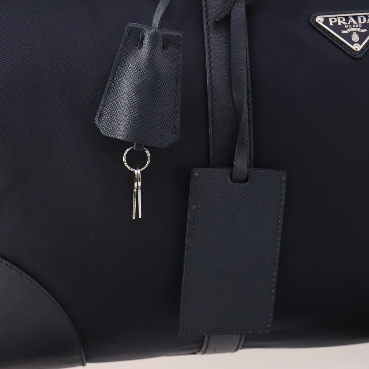 PRADA Boston Bag Nylon 2way Navy Silver Auth 180434SAV