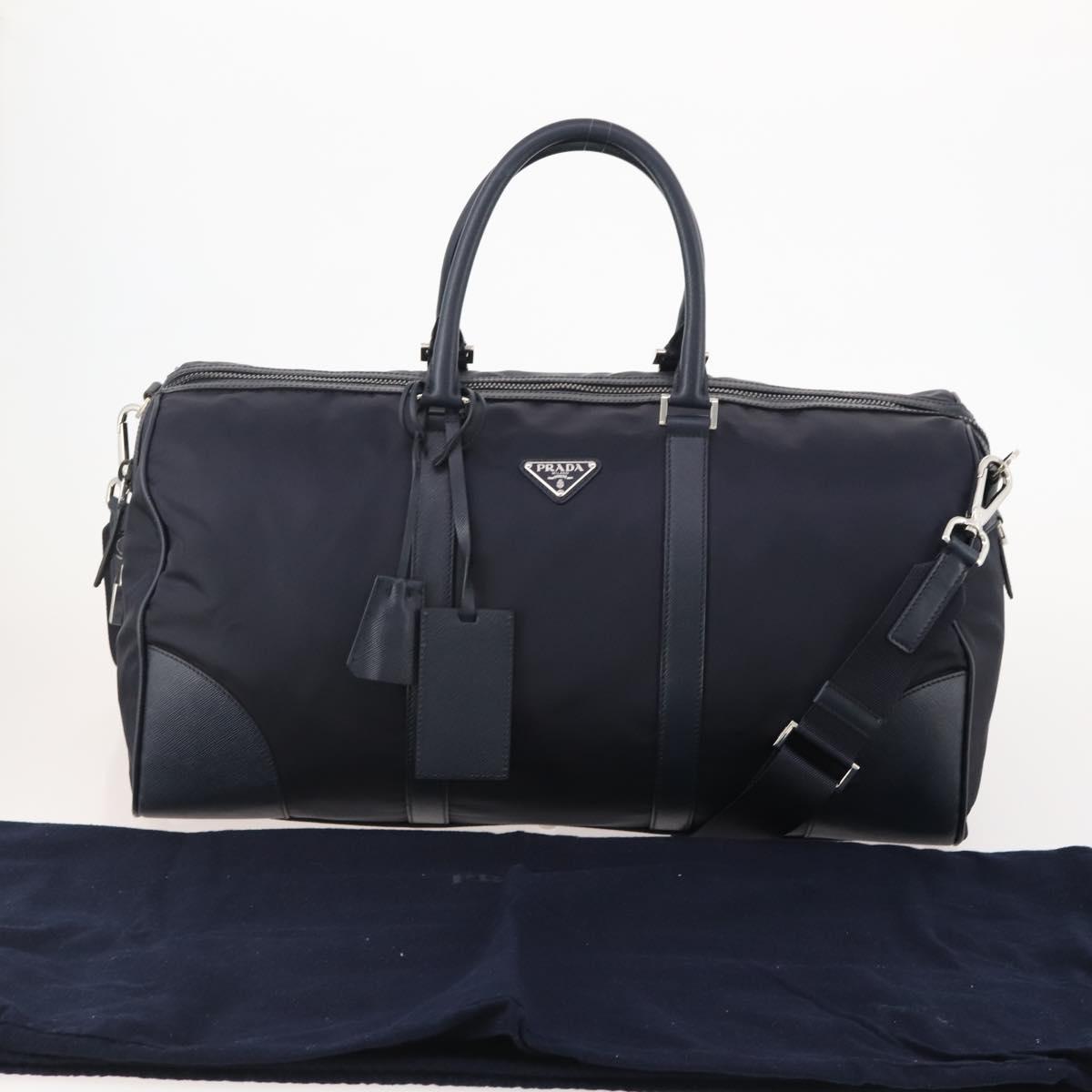PRADA Boston Bag Nylon 2way Navy Silver Auth 180434SAV