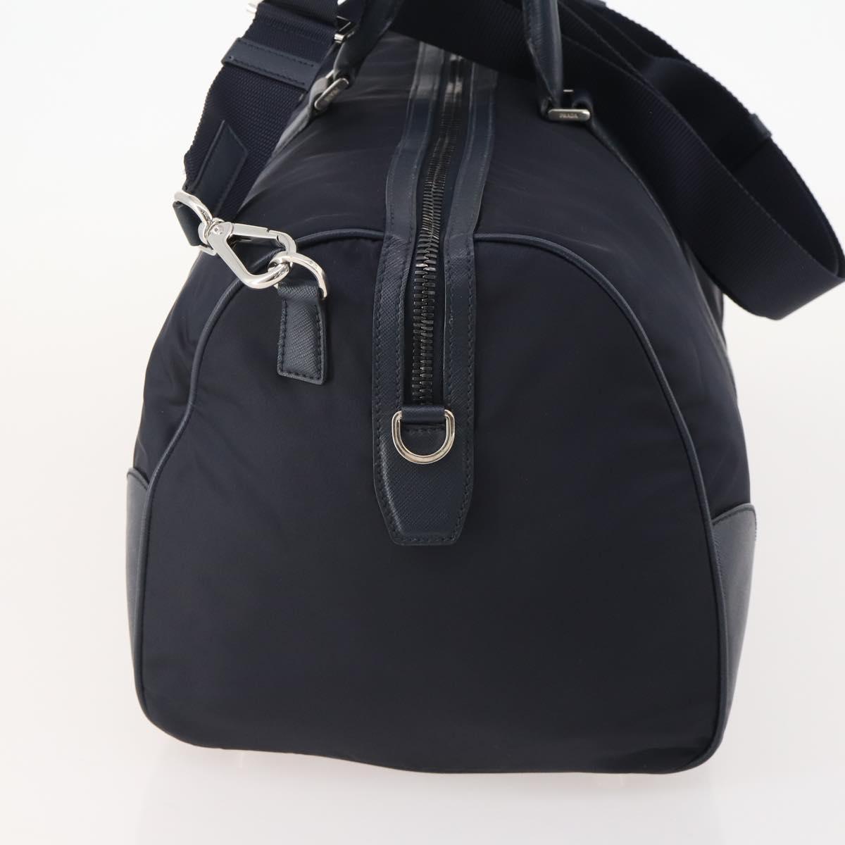 PRADA Boston Bag Nylon 2way Navy Silver Auth 180434SAV