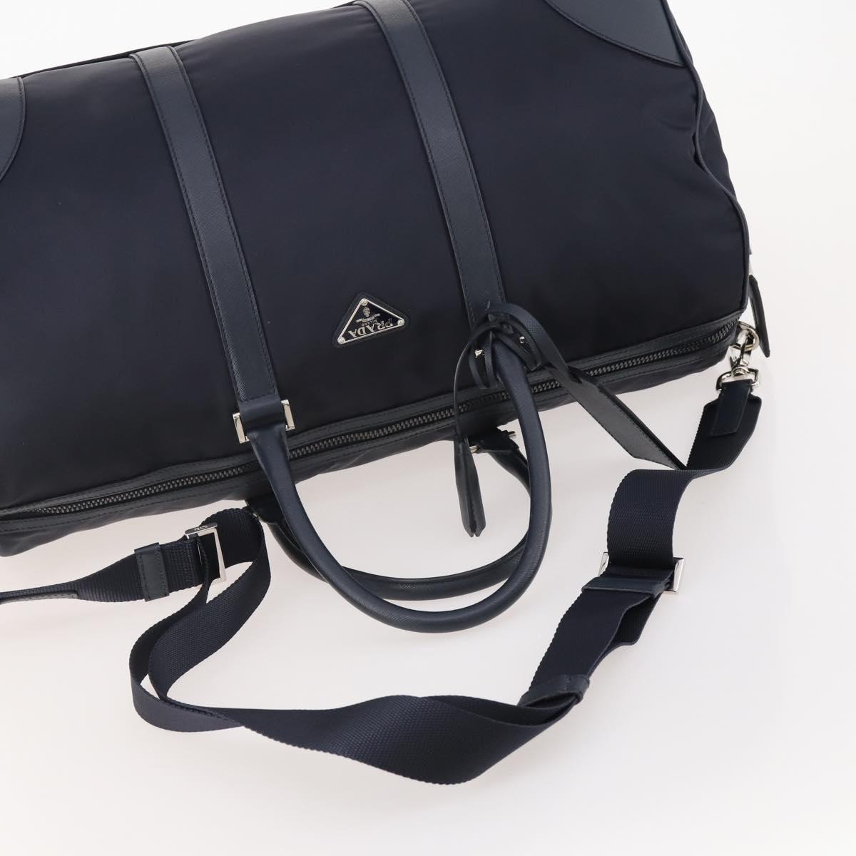 PRADA Boston Bag Nylon 2way Navy Silver Auth 180434SAV